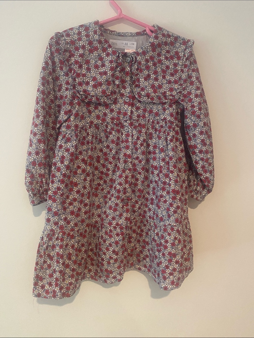 Zara cotton button down long sleeve Peter Pan collar dress
